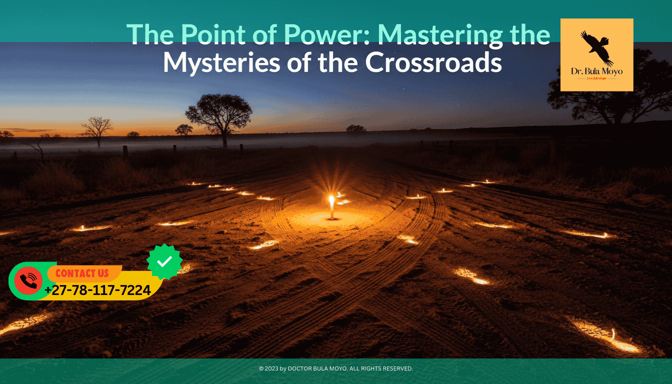 A high-contrast photo of a dusty four-way intersection in a rural area at twilight. A single white candle burns steadily in the very center of the intersection.