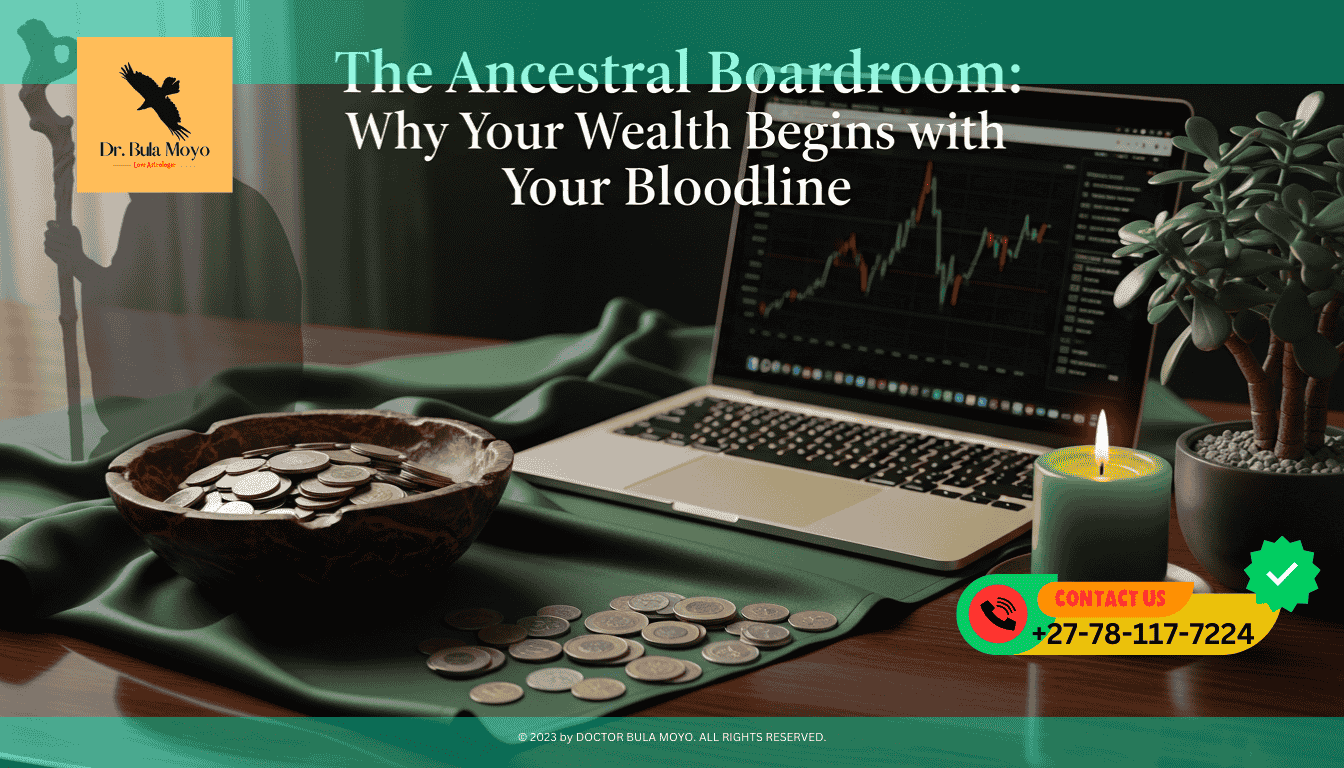 A high-end office desk featuring a gold laptop, a green silk cloth, and a wooden bowl filled with old and new coins. A green candle burns steadily next to a small, healthy jade plant.