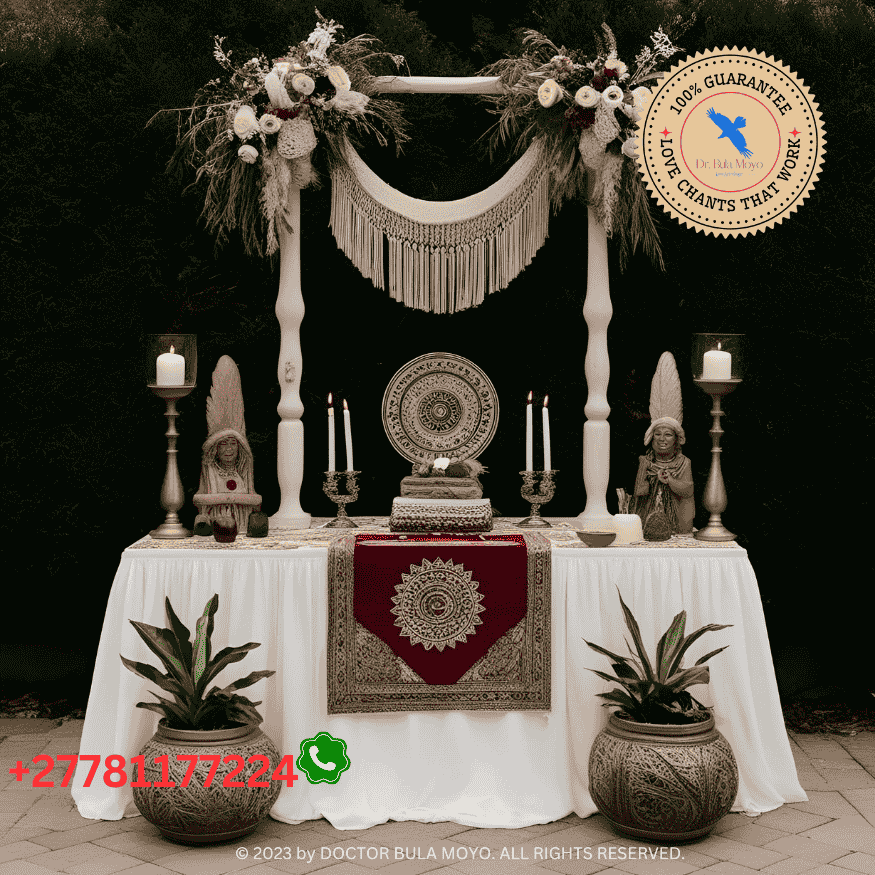 A sacred altar for ancestral blessings in marriage magic.