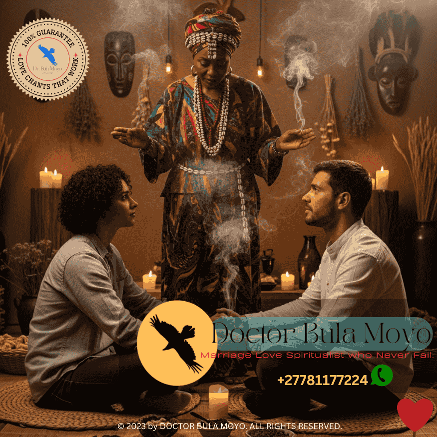 A spiritual healer guiding a couple through a cleansing ritual to restore trust.