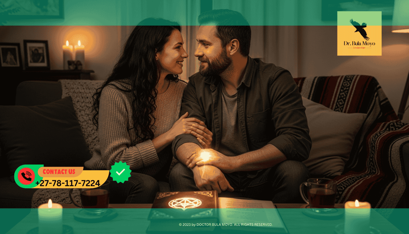 Committed couple enjoying a faithful, secure marriage after a binding spell.