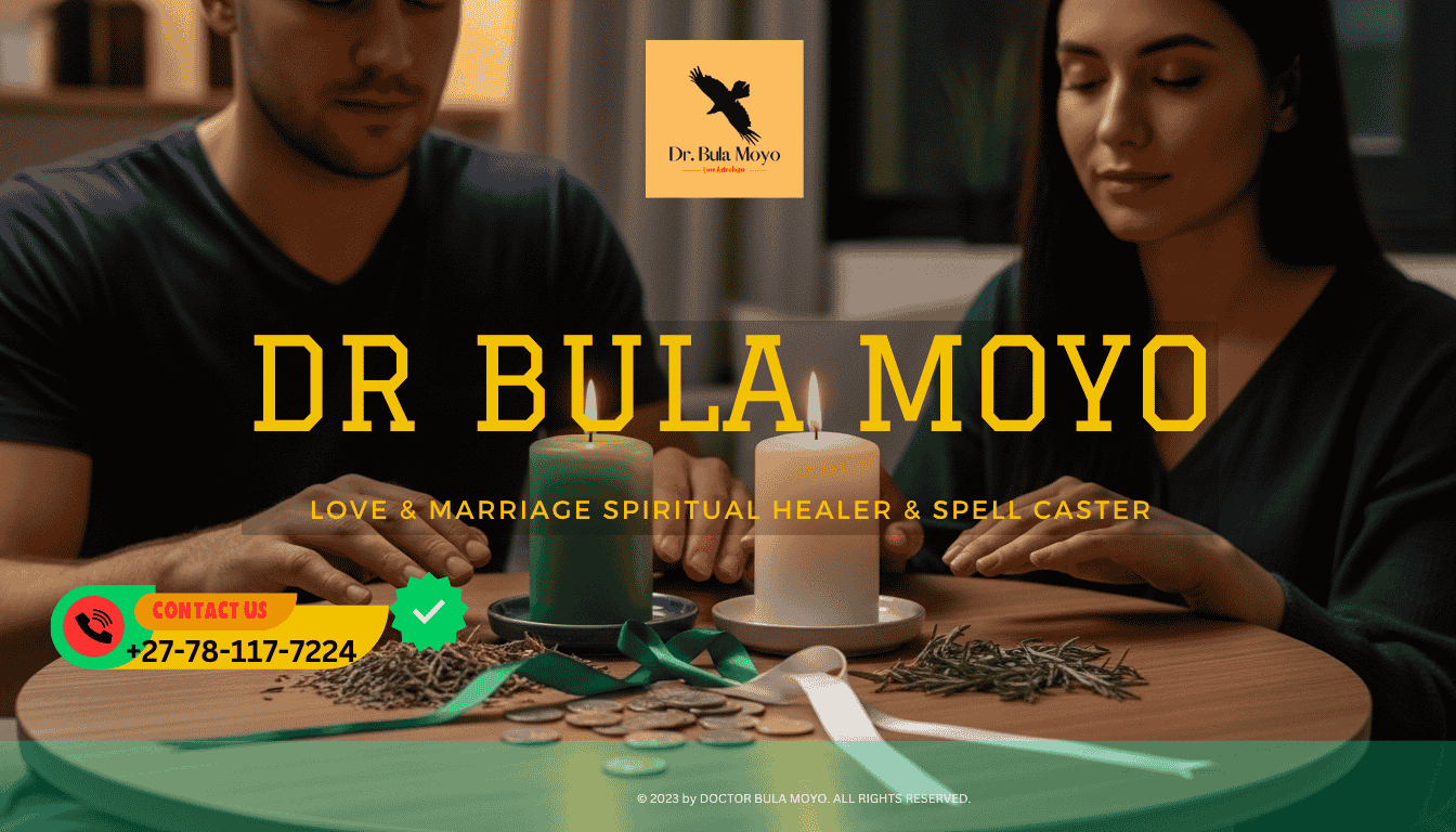 Couple performing green and white candle ritual to end financial conflicts in love