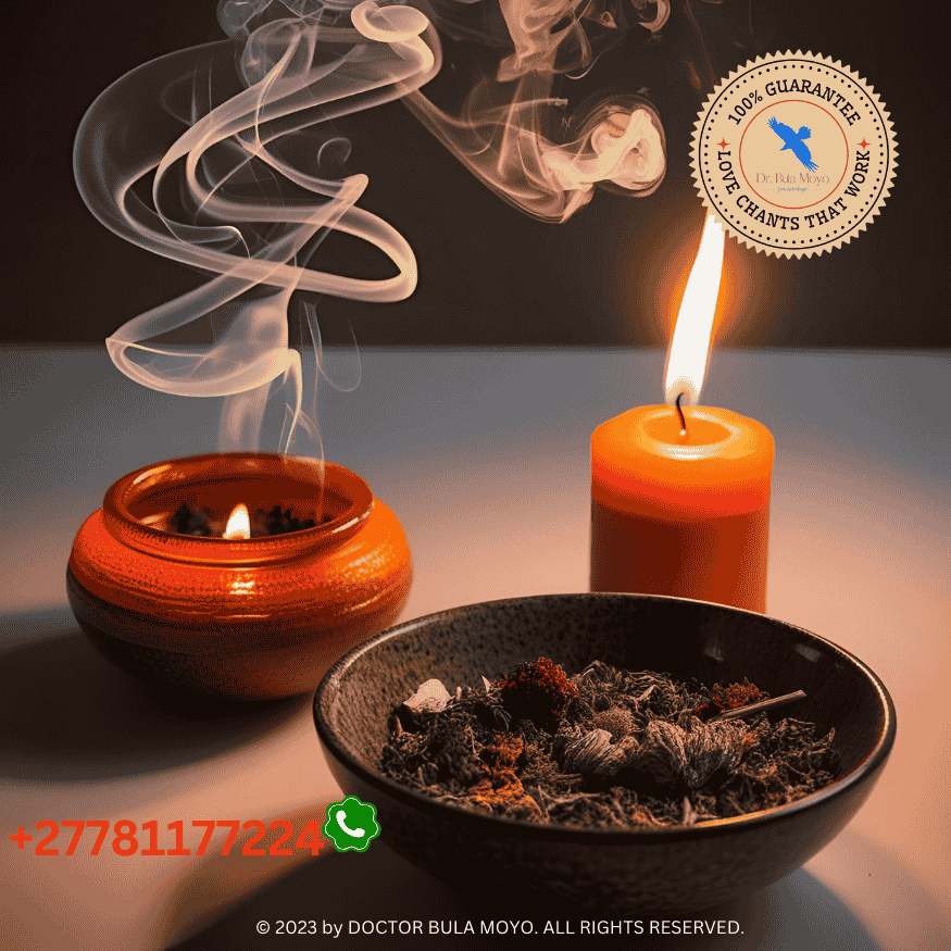 Fire spell setup with orange candle, paper burning, and herbal bowl (1)