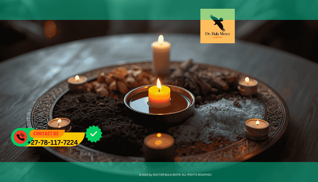 Four-element love ritual altar with candle, water bowl, soil, and incense representing Earth, Air, Fire, and Water. (1)