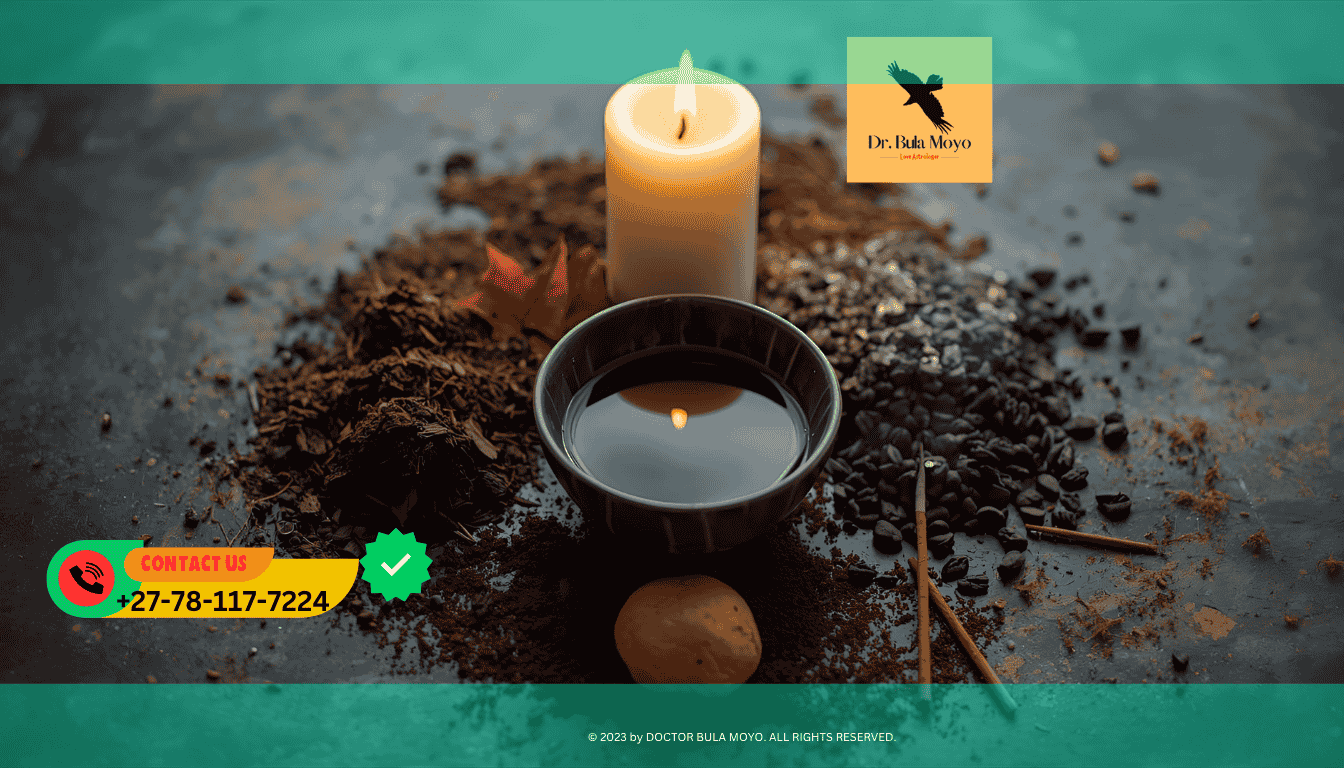 Four-element love ritual altar with candle, water bowl, soil, and incense representing Earth, Air, Fire, and Water. (3)