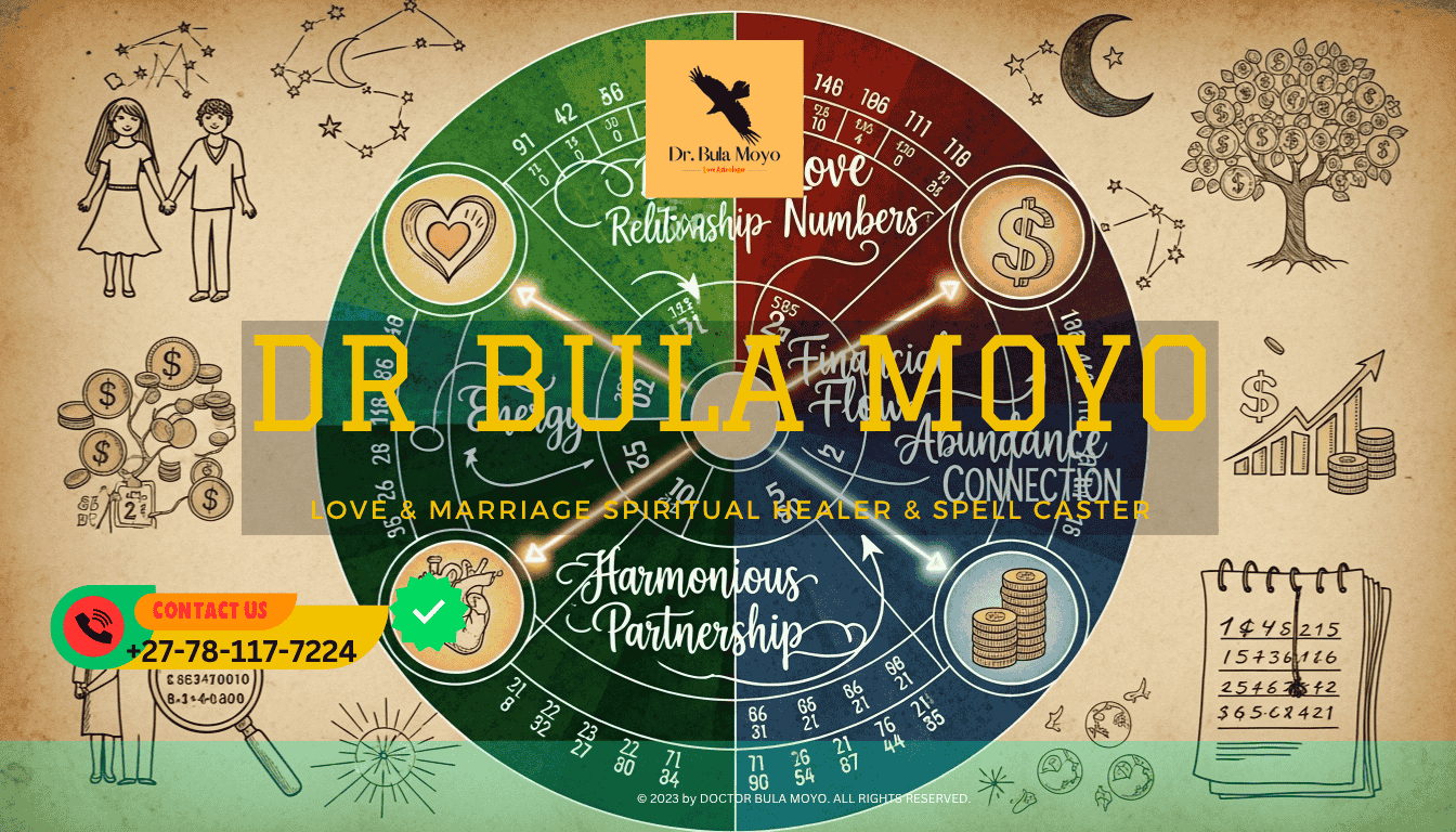 Numerology chart with relationship numbers highlighting connection between love energy and financial success.