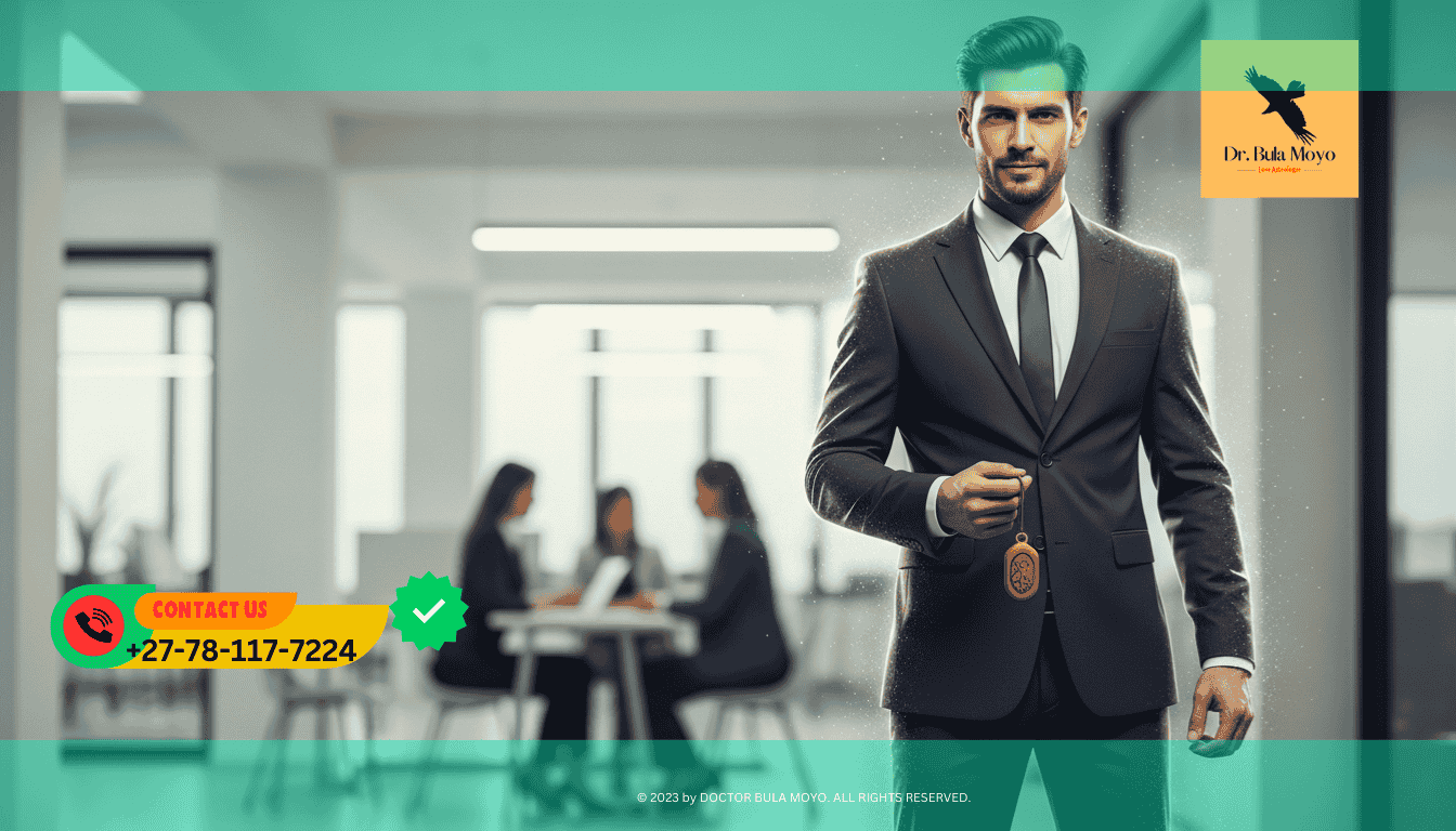 Person in a suit looking confident Spiritual protection for the workplace to stop jealousy and get promoted.