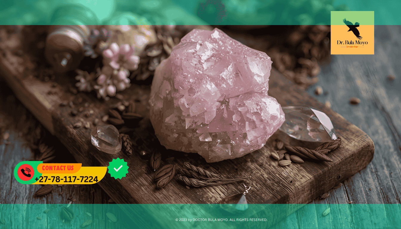 Rose quartz and healing herbs used in love attraction rituals (1)