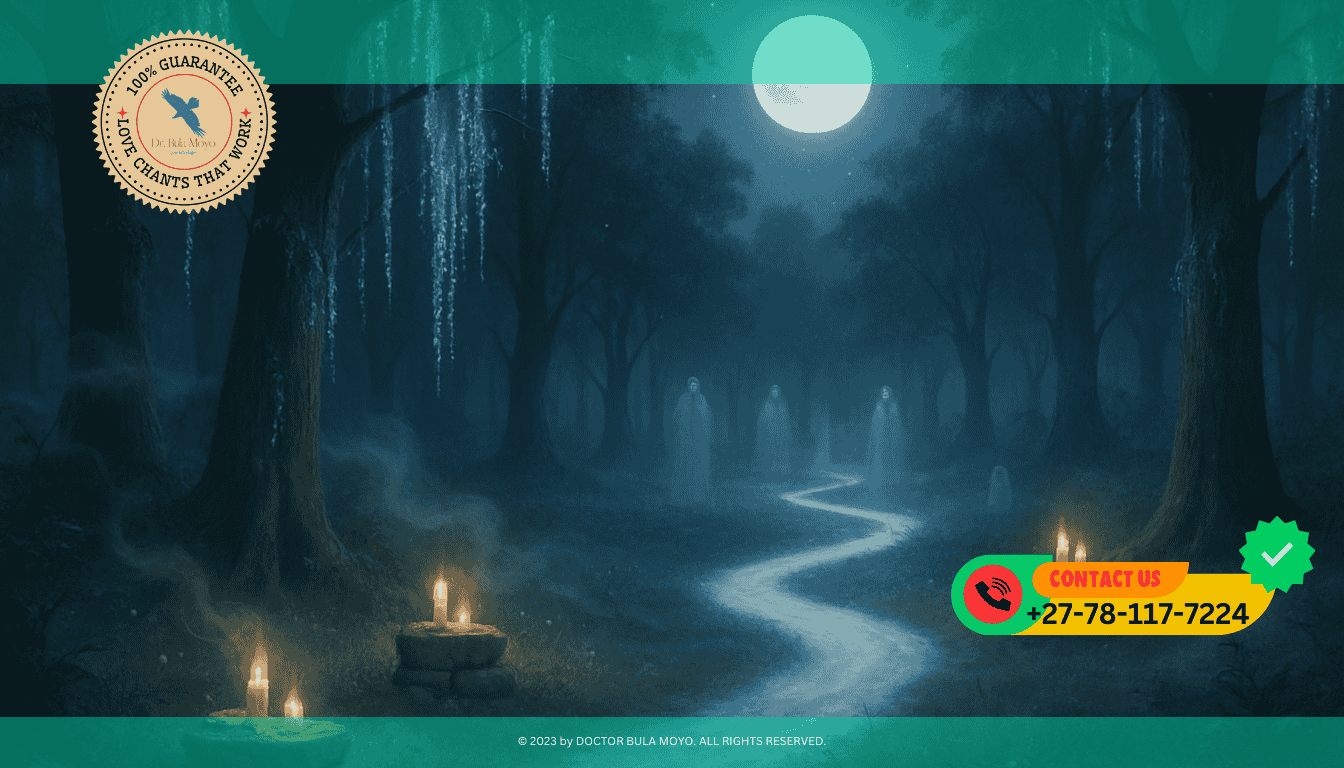 The image depicts a serene and ethereal scene, where a radiant white path meanders through a lush, vibrant forest bathed in soft moonlight. (1)