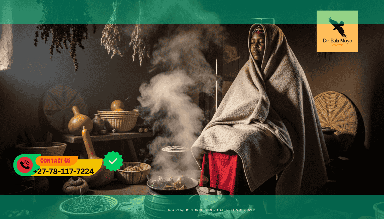 Traditional African steaming ritual (Ukugquma) to remove bad luck and Isinyama.
