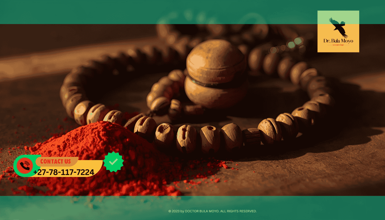 Traditional beads and red ochre used during Sangoma initiation training (Thwasa)