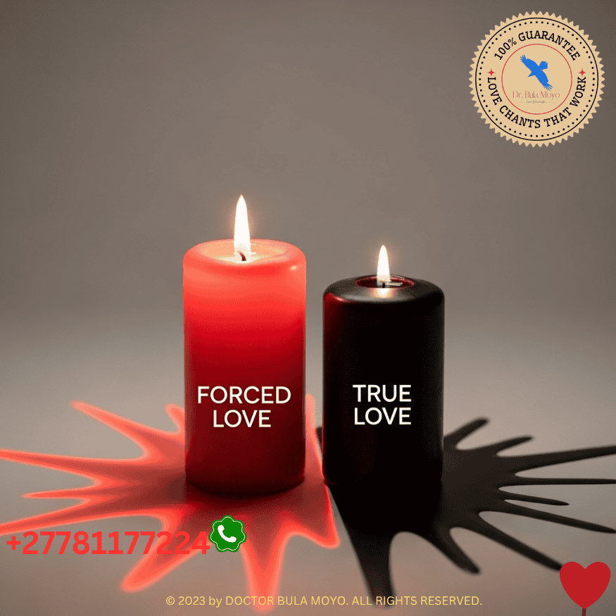 Two candles, one red and one black, symbolizing forced love vs true love