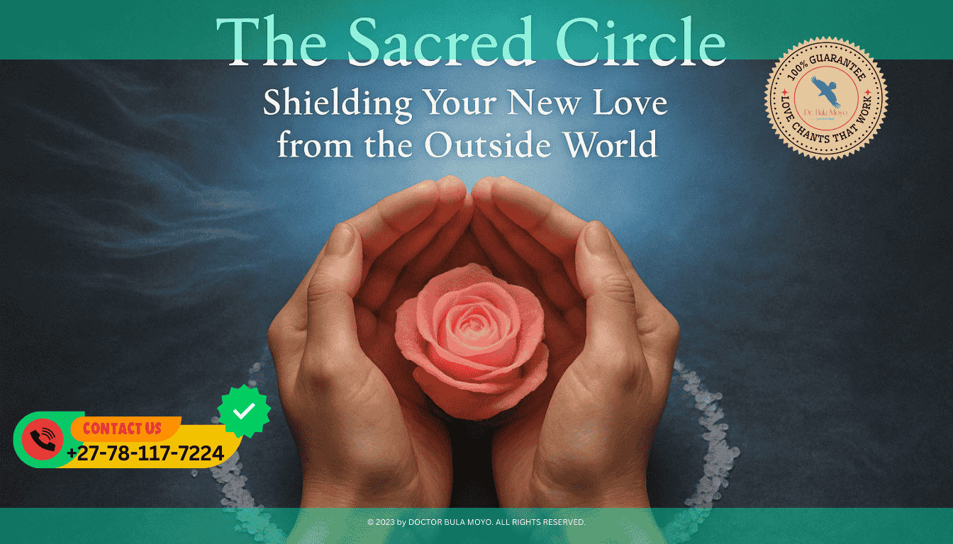 Two hands gently cupped around a single, glowing pink rose, shielding it from a gust of grey wind. Around the hands is a circle of white sea salt. (1)