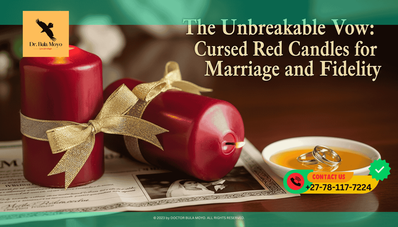 Two red candles tied together at the base with a gold-colored ribbon. They are placed on top of a marriage certificate or a wedding photo.