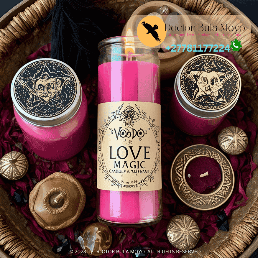 A red candle burning during a Voodoo love spell ritual.