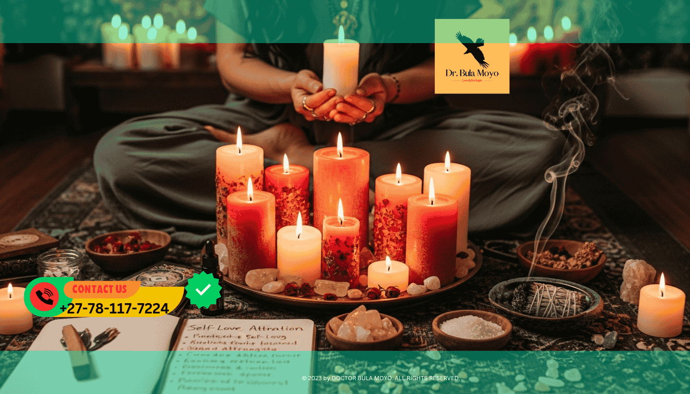 Woman performing self-love candle ritual for stronger attraction