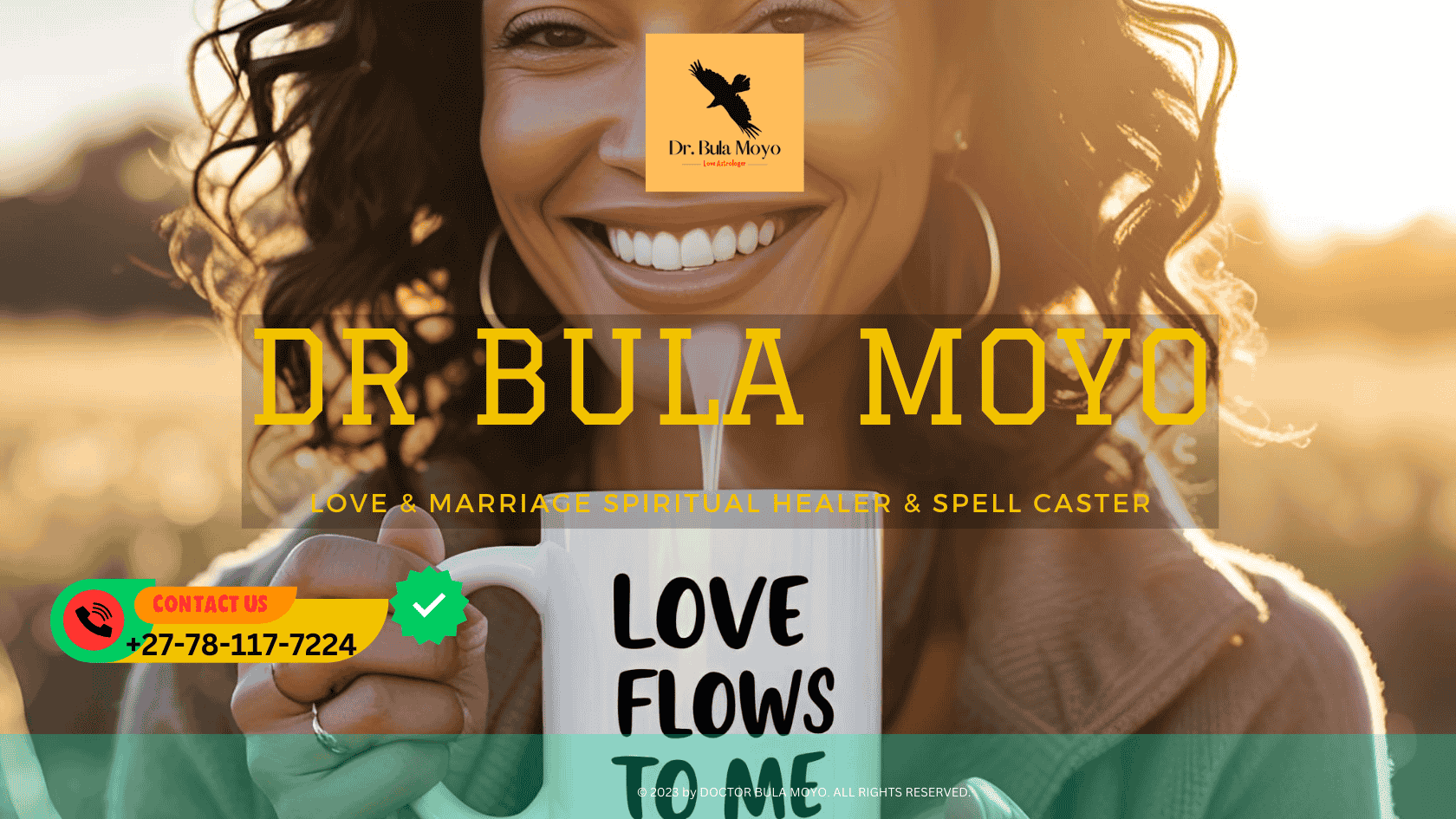Woman smiling in morning sunlight, holding a mug with “Love Flows to Me” written on it, practicing her daily love ritual.